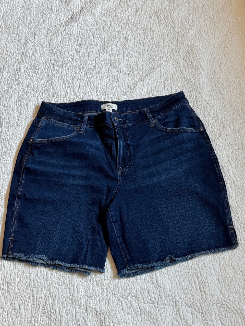 Maurices M Jeans Curvy High Rise Bermuda Shorts 16W Dark Wash Raw Hem Stretch